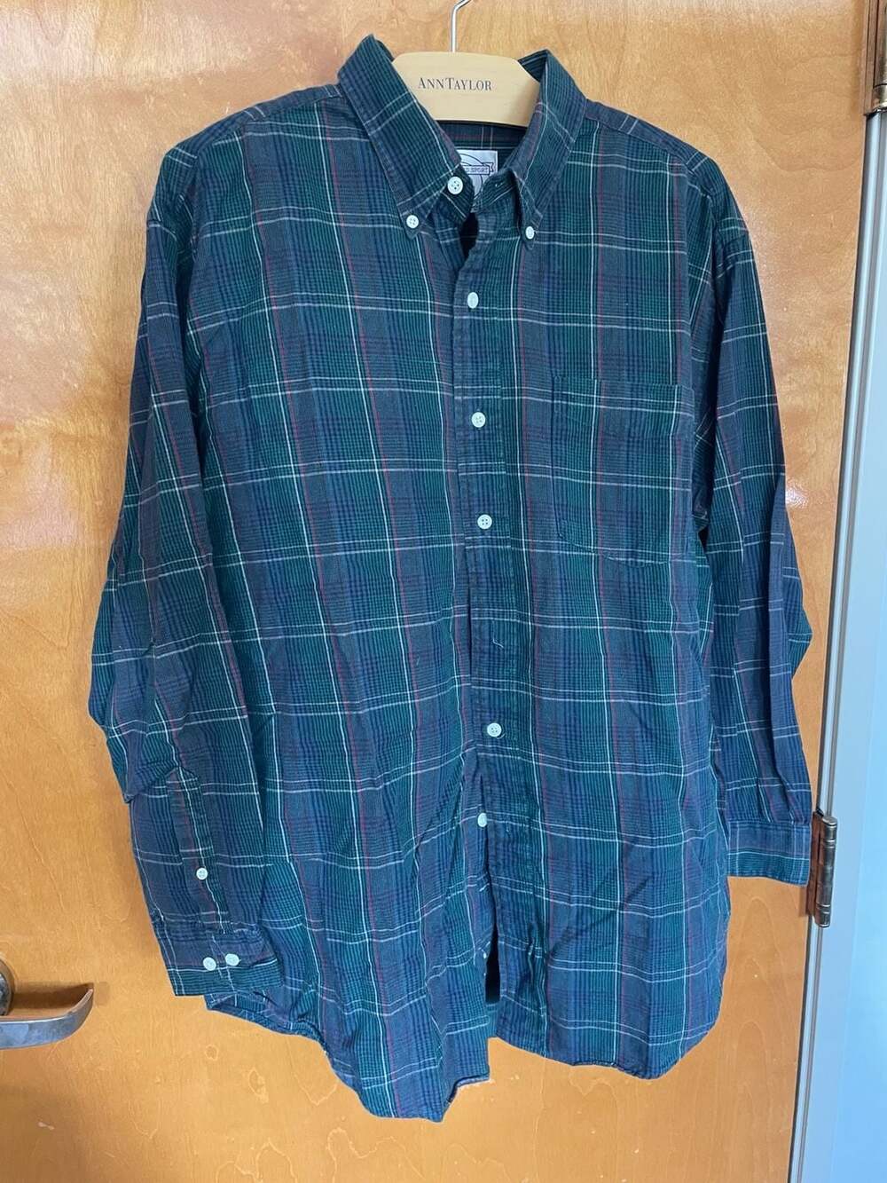 John Ashford Sport Vintage Green and Blue Plaid Flannel Button Down Shirt